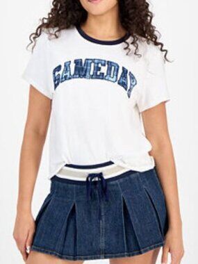 Madden Girl Juniors' Varsity Pleated Drawstring Skort Skirt Denim Blue Large NWT